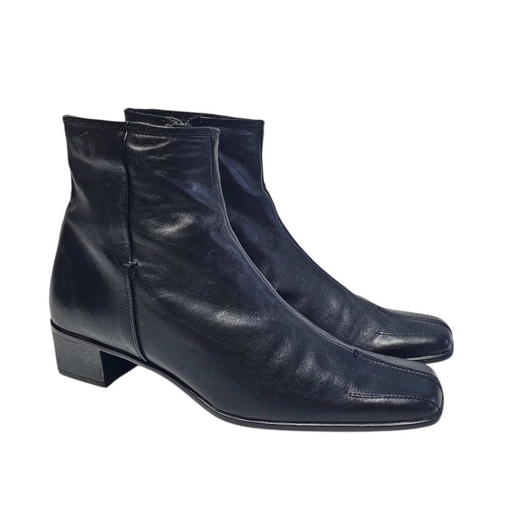 Sesto Meucci Made in Italy Black Leather Ankle Boot 6 N Narrow Zip Square Toe